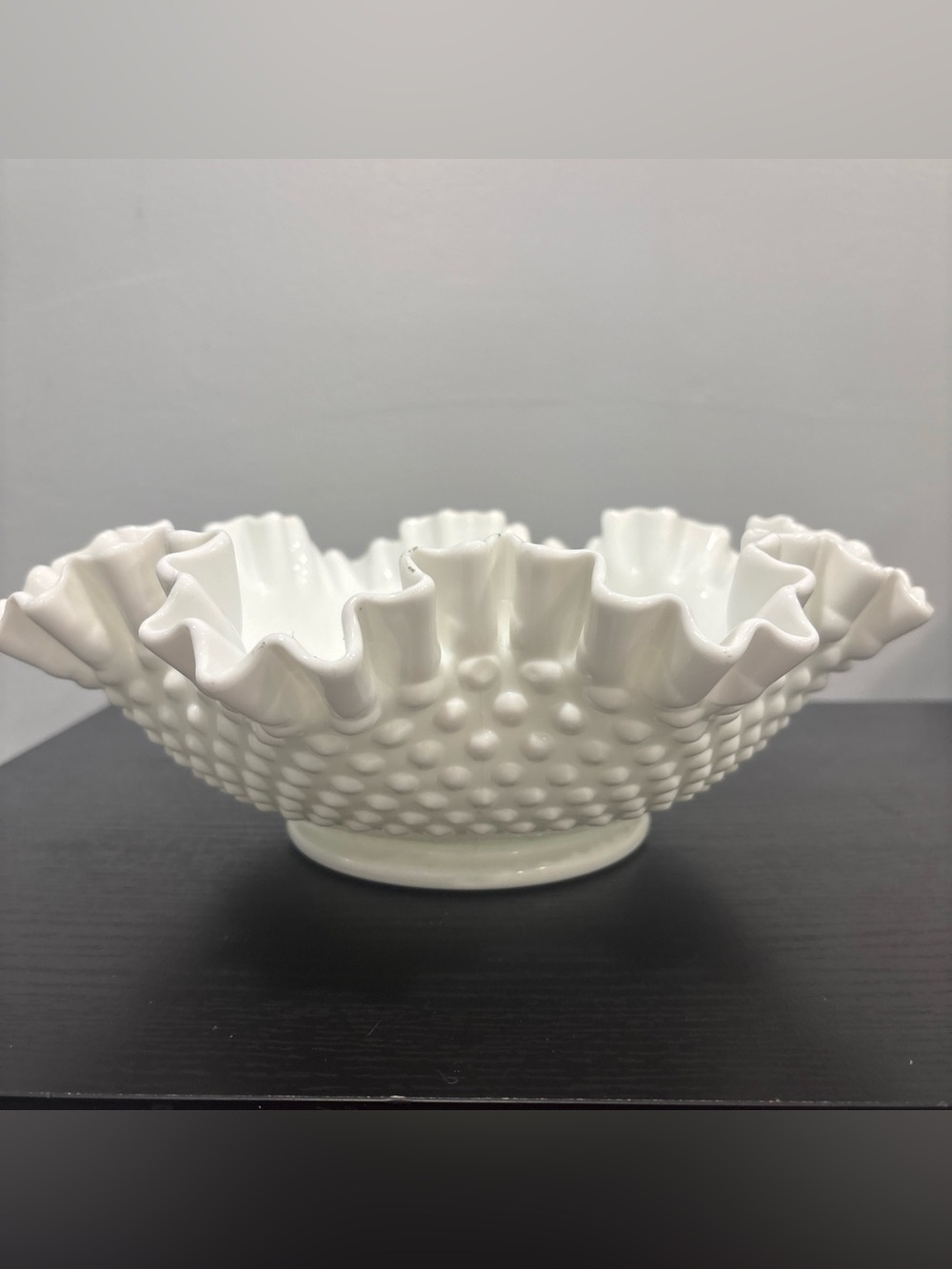 Fenton White Hobnail Ruffled Milk Glass Bowl large decor